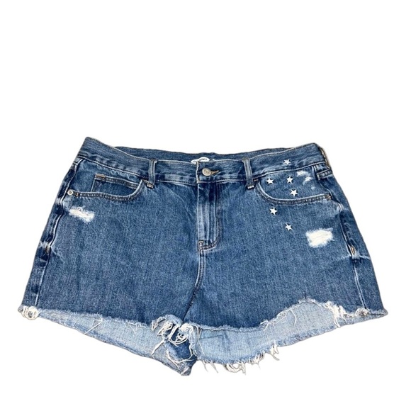 Old Navy Boyfriend Jean Shorts Embroidered Stars Distressed Size 10 - Picture 1 of 6